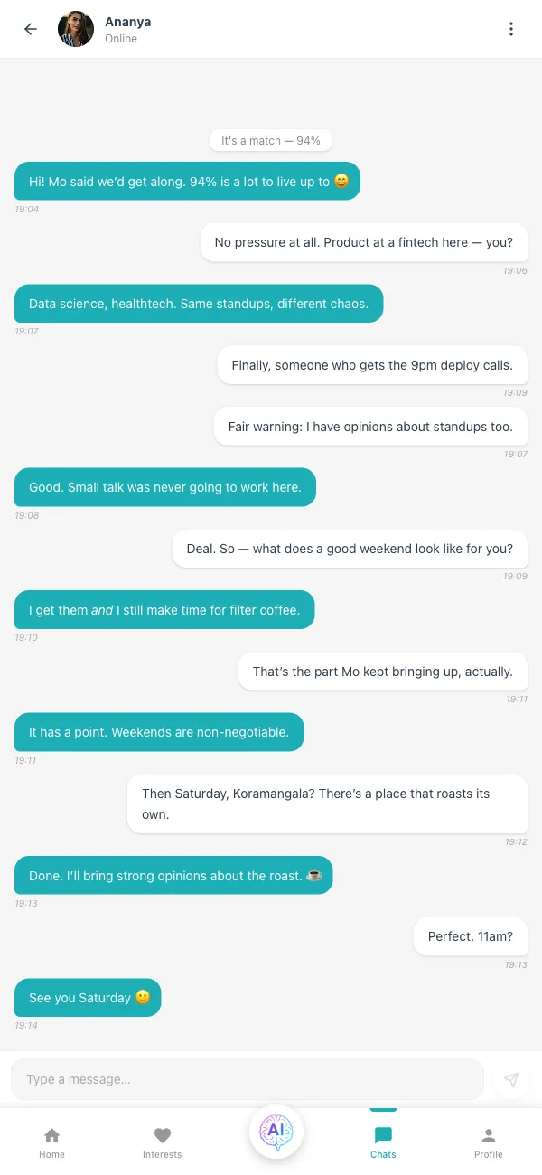 Messaging a mutual match on MarryMo after both professionals swiped right